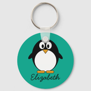 cute cartoon penguin emerald and black key ring