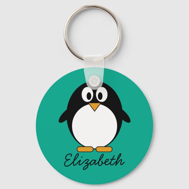 cute cartoon penguin emerald and black key ring (Front)