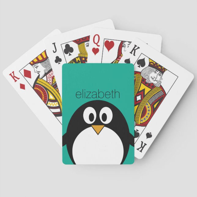 cute cartoon penguin emerald and black playing cards (Back)