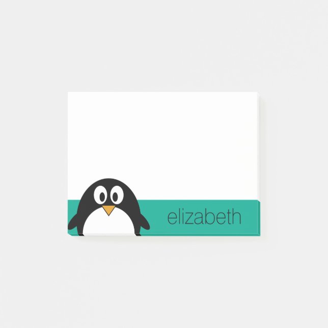cute cartoon penguin emerald and black post-it notes (Front)