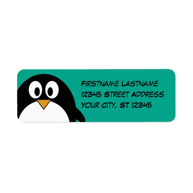 cute cartoon penguin emerald and black return address label (Front)