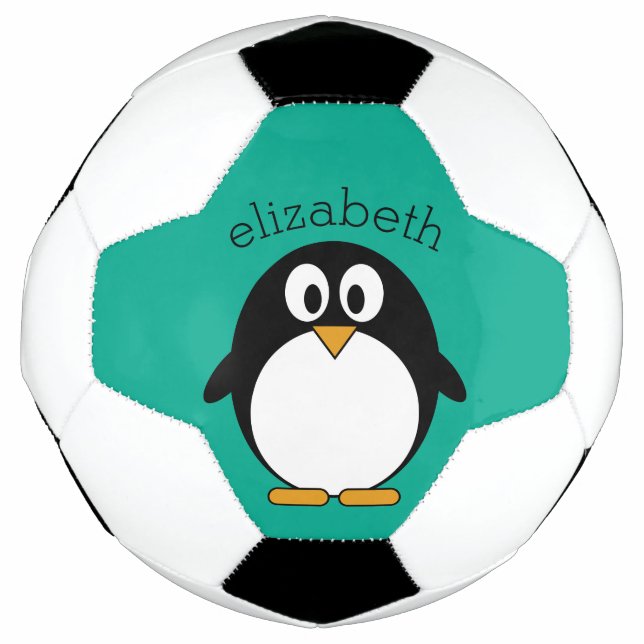 cute cartoon penguin emerald and black soccer ball (Front)
