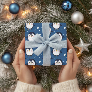 Cute Cartoon Penguin Face Pattern Wrapping Paper
