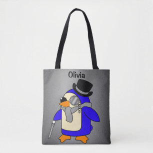 Cute cartoon penguin grey tote bag
