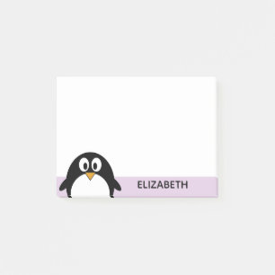 cute cartoon penguin lavender and black post-it notes