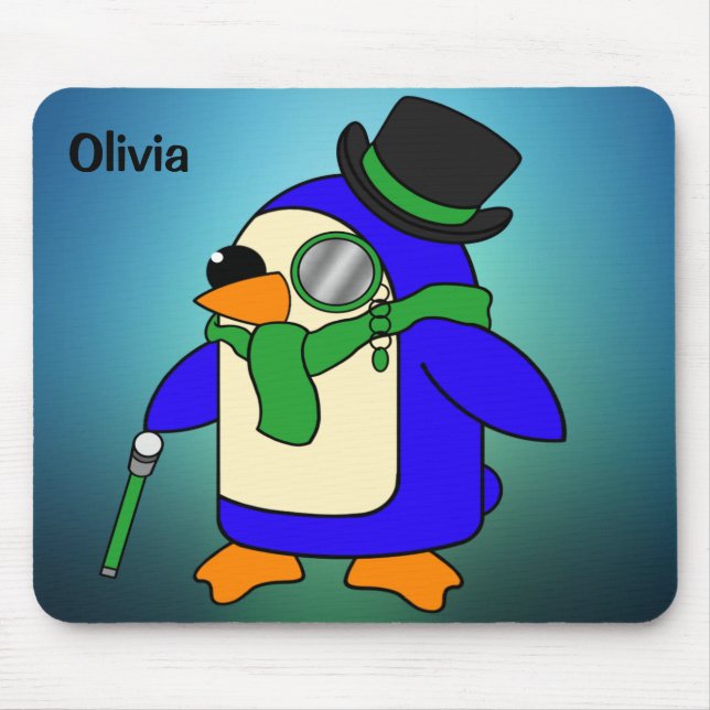 Cute cartoon penguin light teal emerald green mouse pad (Front)