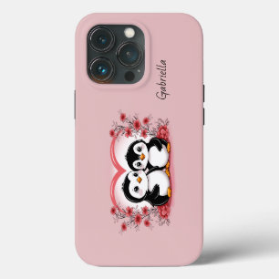 Cute Cartoon Penguin Lovers Heart Valentine’s Day iPhone 13 Pro Case