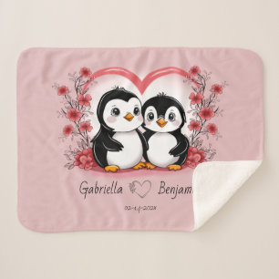Cute Cartoon Penguin Lovers Heart Valentine’s Day  Sherpa Blanket