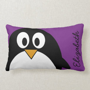 cute cartoon penguin purple lumbar cushion