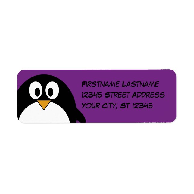 cute cartoon penguin purple return address label (Front)