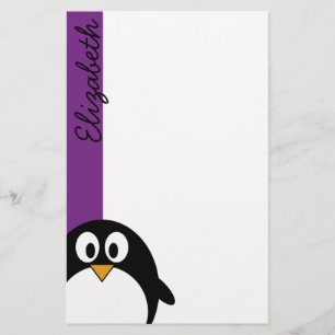 cute cartoon penguin purple stationery
