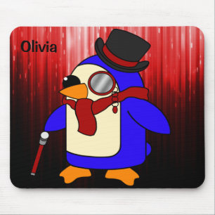 Cute cartoon penguin red and black mouse pad