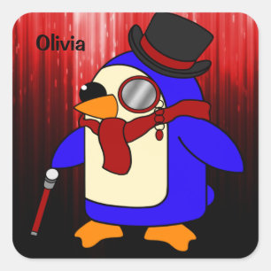 Cute cartoon penguin red and black square sticker