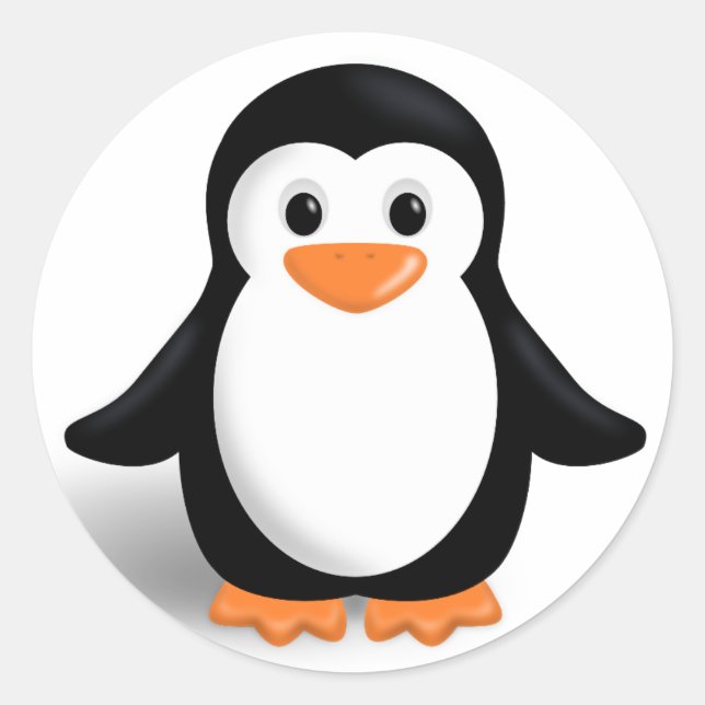 Cute Cartoon Penguin Round Glossy Stickers (Front)