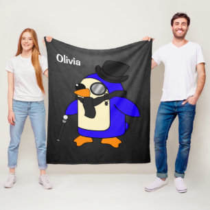 Cute cartoon penguin stylish black stone fleece blanket