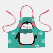 Cute Cartoon Penguin Winter Snowflakes Christmas