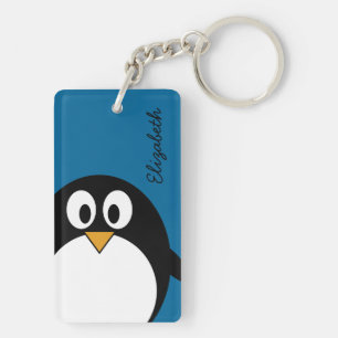 cute cartoon penguin with blue background key ring