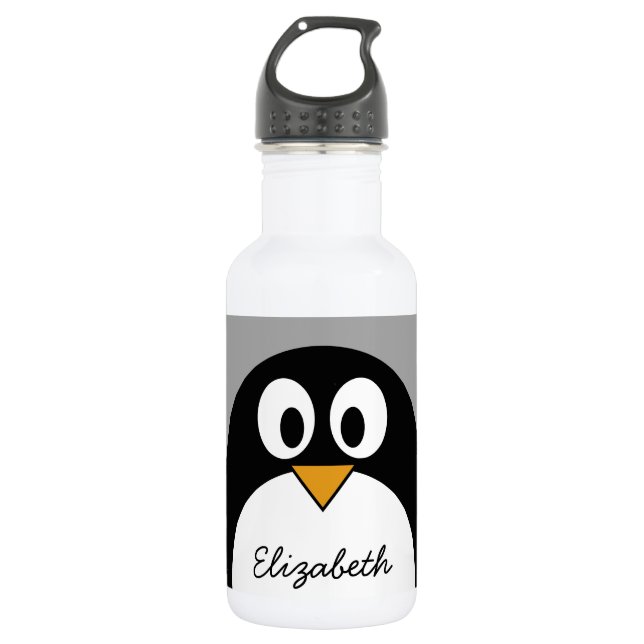 Cute cartoon penguin with grey background 532 ml water bottle (Front)