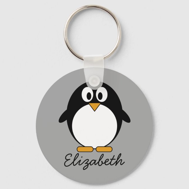 Cute cartoon penguin with grey background key ring (Front)