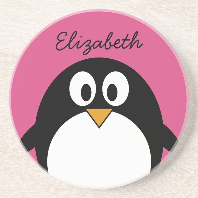 cute cartoon penguin with pink background coaster (Front)