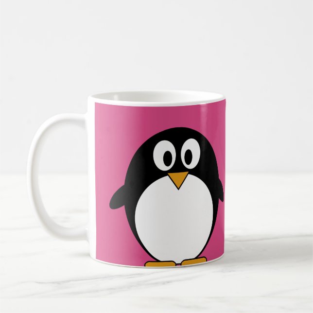cute cartoon penguin with pink background coffee mug (Left)