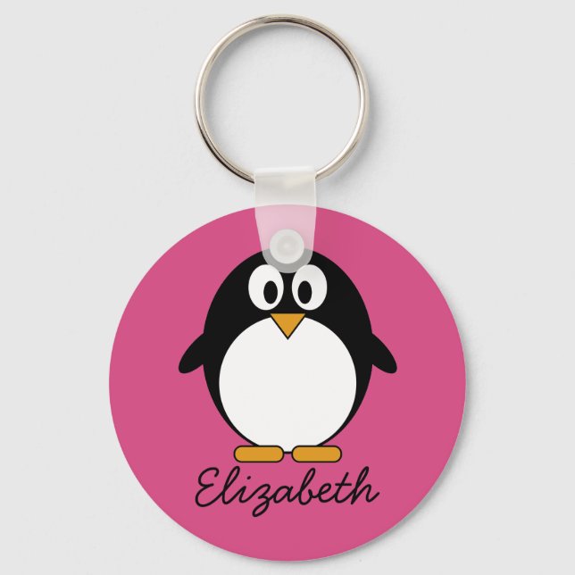 cute cartoon penguin with pink background key ring (Front)