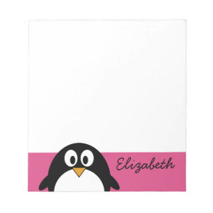 cute cartoon penguin with pink background notepad