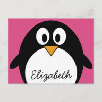 cute cartoon penguin with pink background