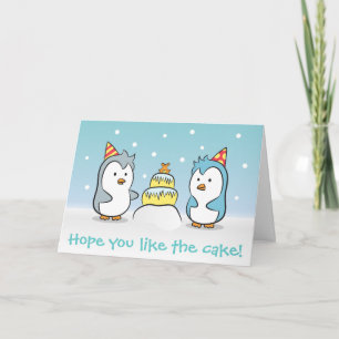 Cute Cartoon - Penguins Birthday Celebration Card