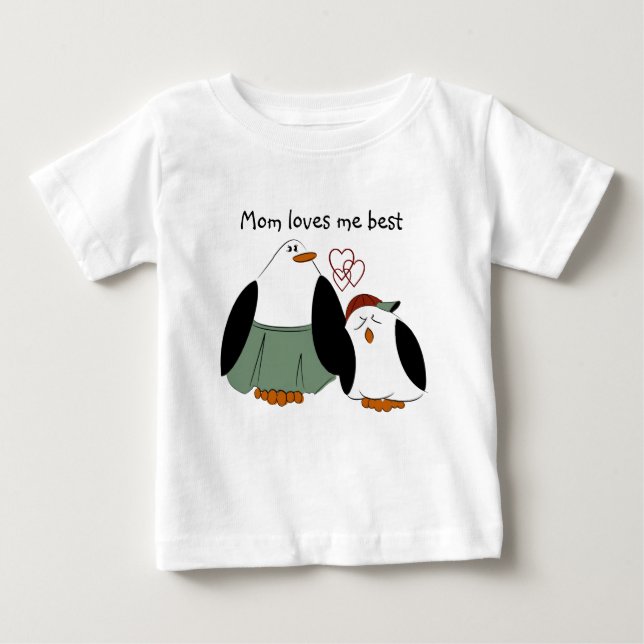 Cute Cartoon Penguins Mum Loves Me Best Baby T-Shirt (Front)