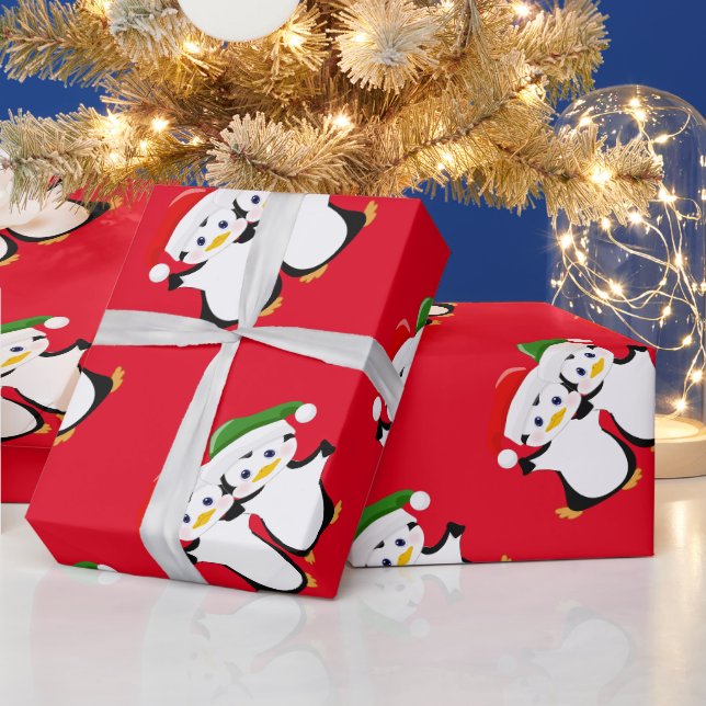 Cute Cartoon Penguins Wrapping Paper (Holidays)