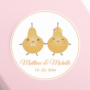 Cute Cartoon Perfect Pear Couple Wedding Favour Classic Round Sticker