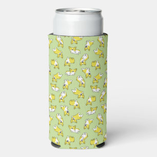 cute cartoon pet dog corgis pattern green seltzer can cooler