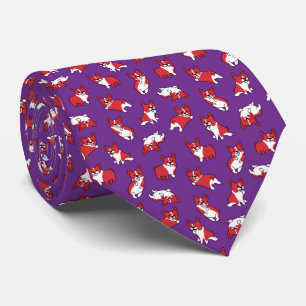 cute cartoon pet dog corgis pattern purple tie