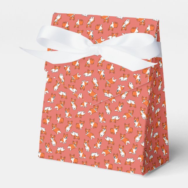 cute cartoon pet dog corgis pattern red background favour box (Front Side)