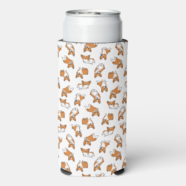 cute cartoon pet dog corgis pattern seltzer can cooler (Seltzer Back)