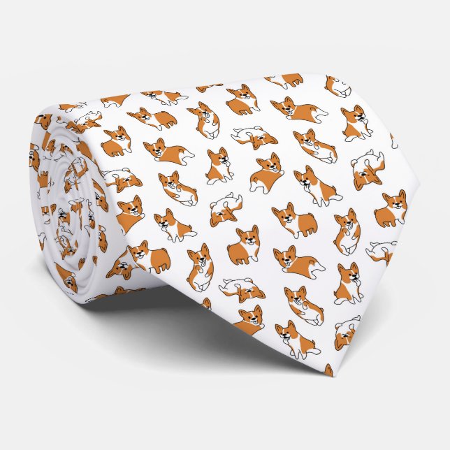 cute cartoon pet dog corgis pattern tie (Rolled)