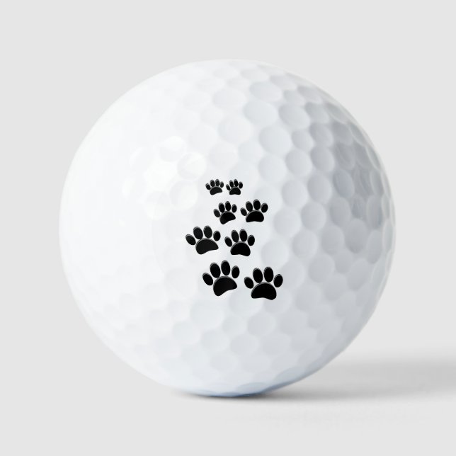 Cute Cartoon Pet Paw Trail Blck Golf Balls (Front)