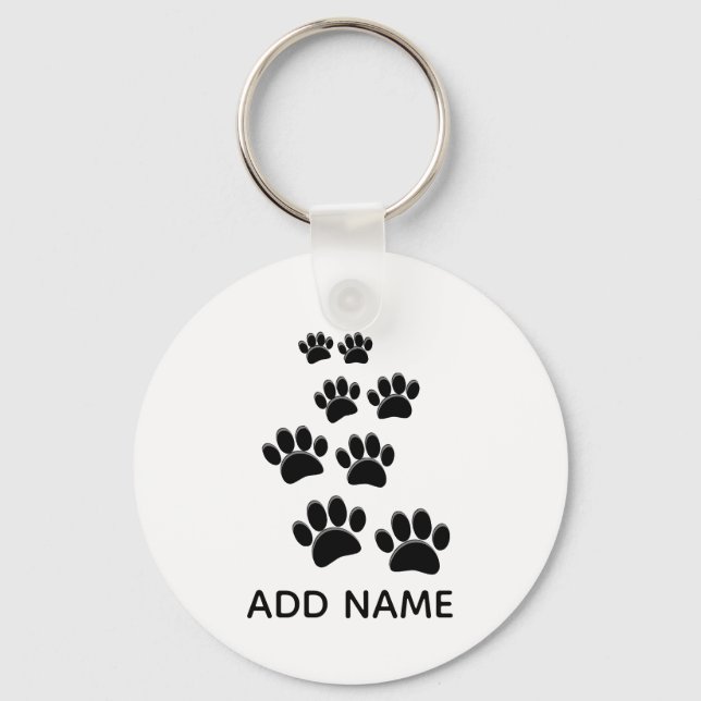 Cute Cartoon Pet Paw Trail Blck Key Ring (Front)