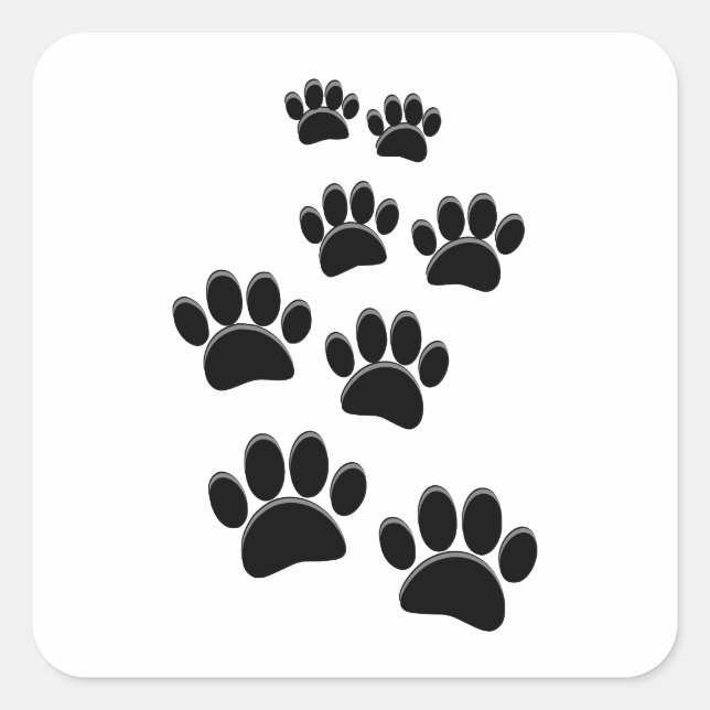 Cute Cartoon Pet Paw Trail Blck Square Sticker (Front)