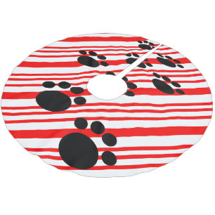 Cute Cartoon Pet Paw Trail Candy Cane  Brushed Polyester Tree Skirt