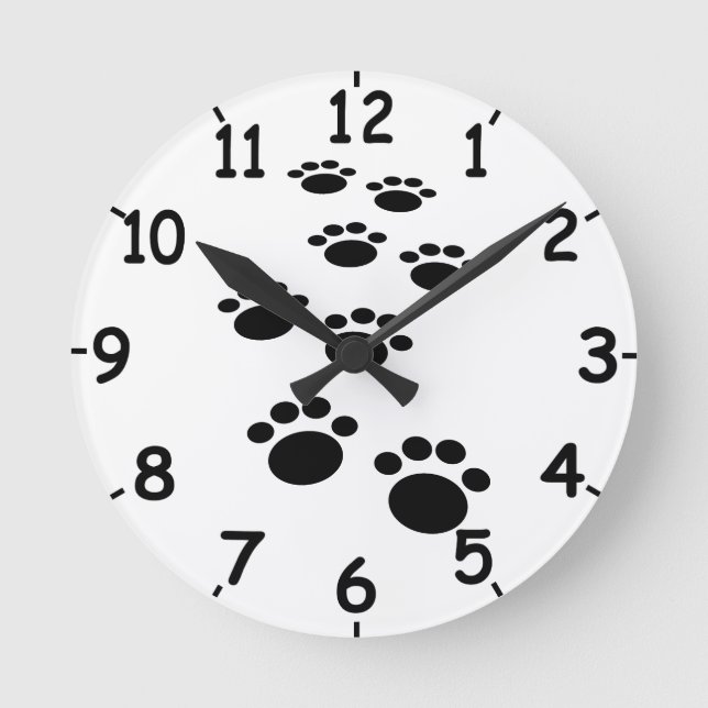 Cute Cartoon Pet Paw Trail Round Clock (Front)
