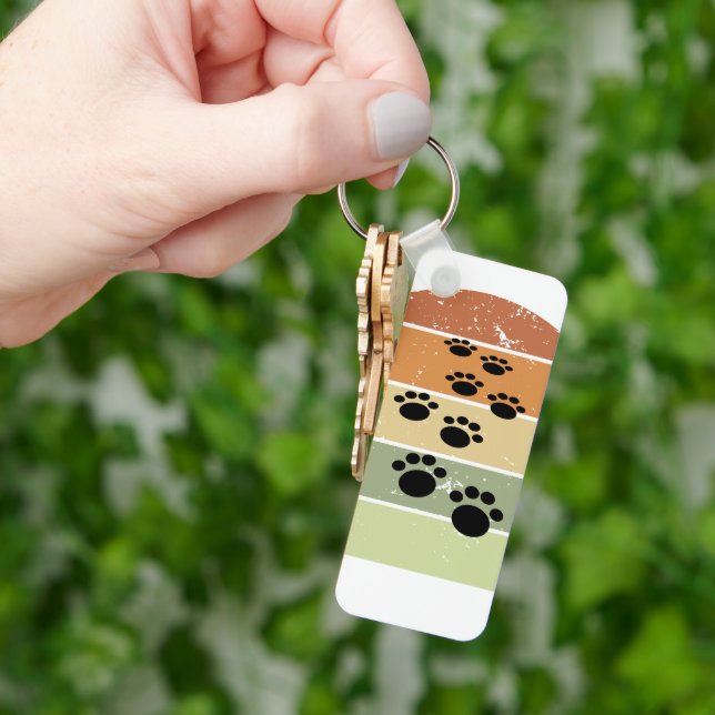 Cute Cartoon Pet Paw Trail Vintage Sunset Keychain (Hand)