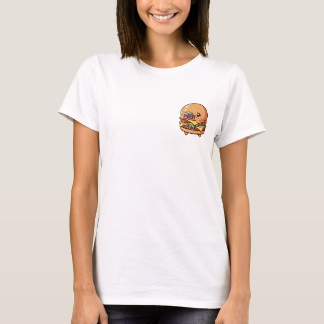 Cute Cartoon Photographer Cheeseburger T-Shirt (Front)