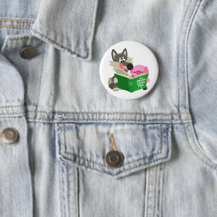 Cute Cartoon Pig And Wolf Reading Button Badge