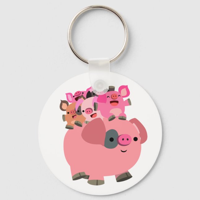 Cute Cartoon Pig Carrying Piglets Key Ring (Front)