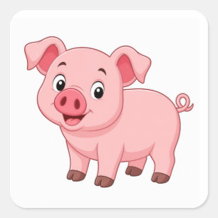Cute Cartoon Pig Character Clipart Square Sticker
