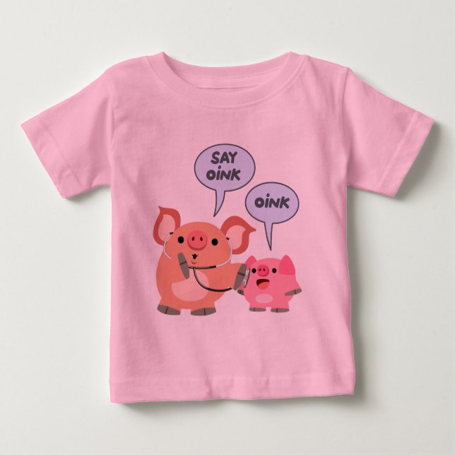 Cute Cartoon Pig Doctor and Patient Baby T-Shirts (Front)