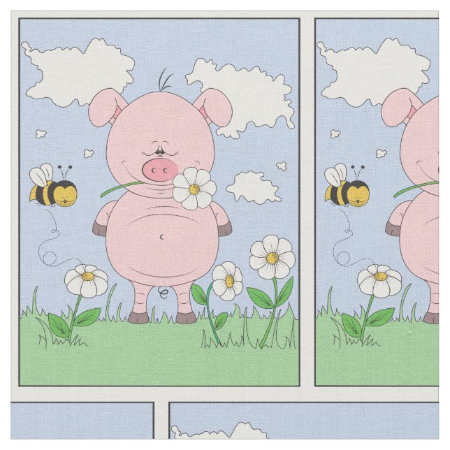 Cute Cartoon Pig Fabric (Close Up)