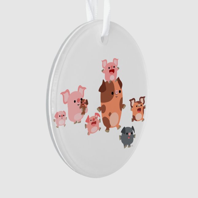 Cute Cartoon Pig Family Acrylic Ornament (Front)
